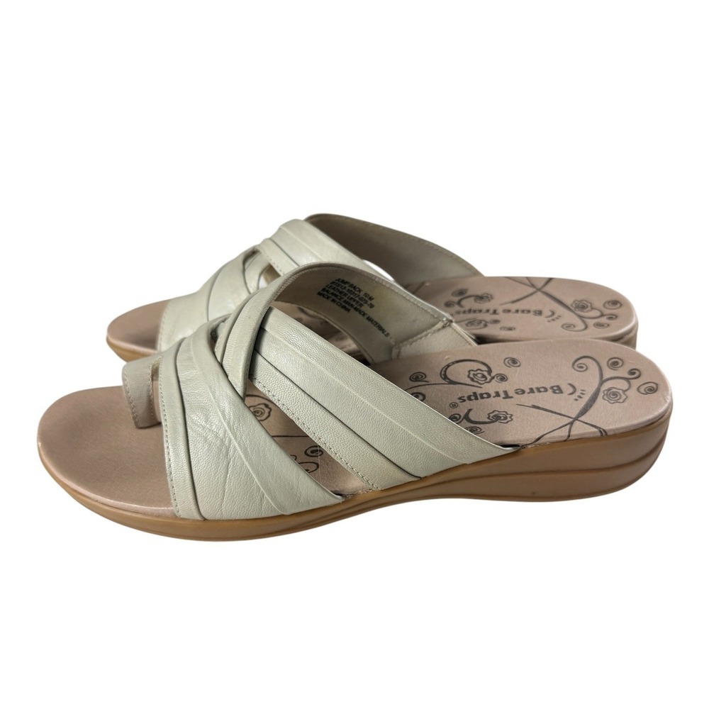 BareTraps Jump Back Sand Leather Toe Loop Wedge Slide Sandals Women 10M BT21080